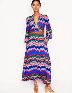 Ivy Smocked Midi Dress-Multi, Abstract Wave-Boden Store