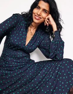 Ivy Smocked Midi Dress-Navy, Sparse Spot-Boden Flash Sale