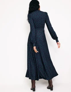 Ivy Smocked Midi Dress-Navy, Sparse Spot-Boden Flash Sale