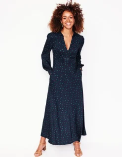 Ivy Smocked Midi Dress-Navy, Sparse Spot-Boden Flash Sale
