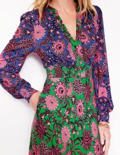 Ivy Smocked Midi Dress-Rich Emerald, Ornate Bud-Boden New