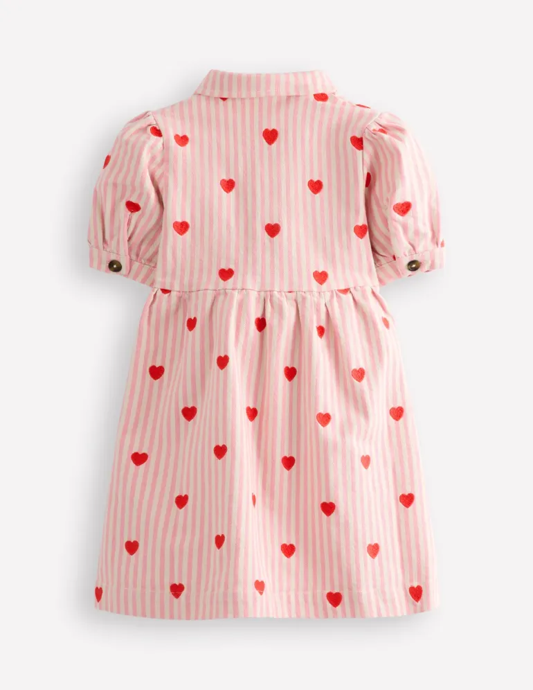 Izzy Denim Shirt Dress-Vanilla/Bubblegum Hearts-Boden New