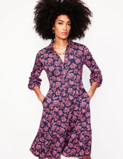 Jemima Tiered Jersey Dress-Navy, Floret Cascade-Boden Sale