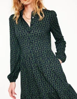 Jemima Tiered Jersey Dress-Pine, Geo Chain-Boden Shop