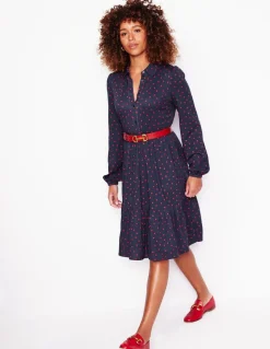 Jemima Tiered Jersey Dress-Rouge, Sparse Spot-Boden Best