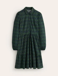 Jemima Tiered Jersey Dress-Pine, Geo Chain-Boden Shop
