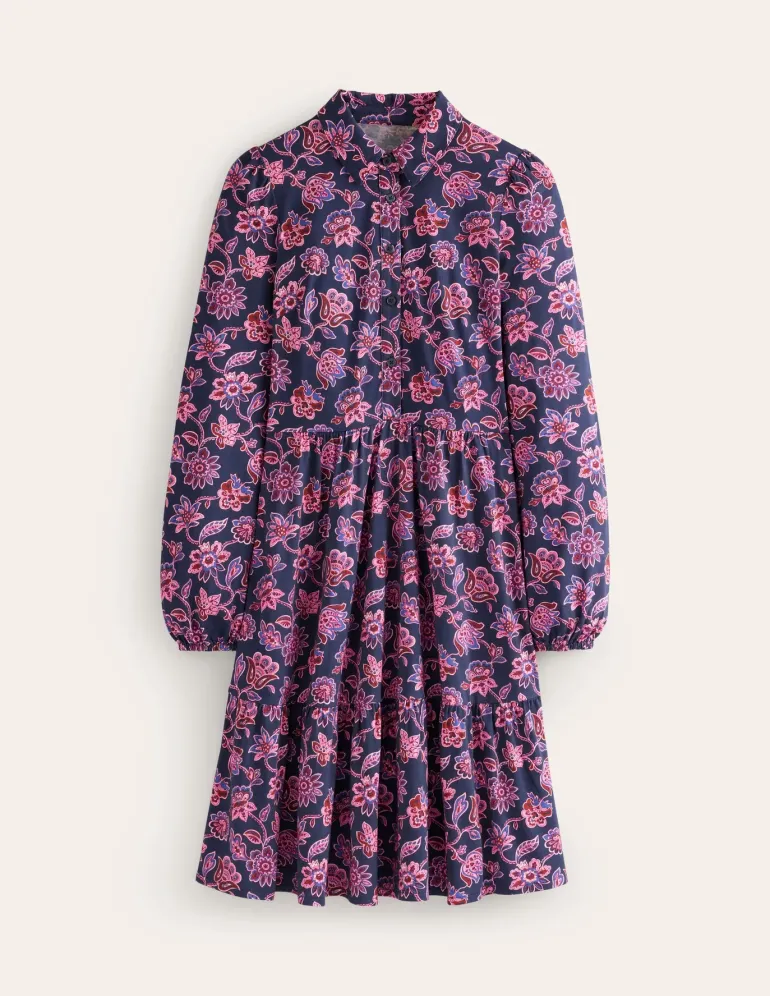 Jemima Tiered Jersey Dress-Navy, Floret Cascade-Boden Sale