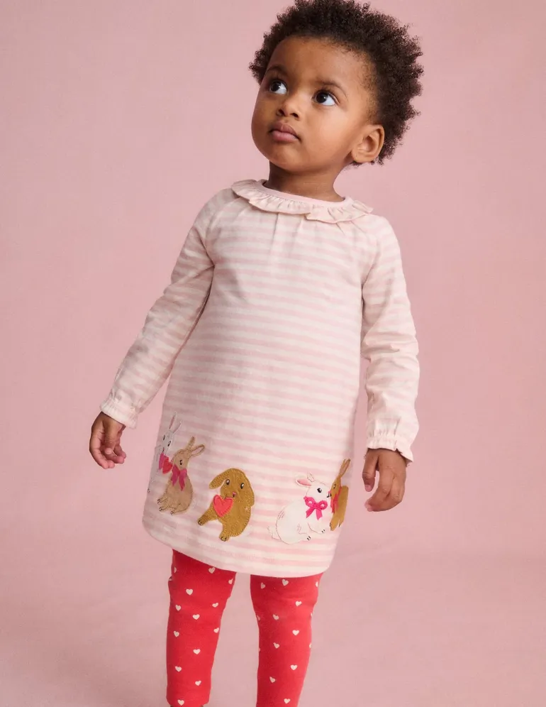 Jersey Logo Dress Set-Chalk Pink Bunnies-Boden Online