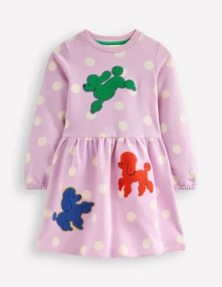 Joan Boucle Appliqué Dress-Sugared Lilac Spot Dogs-Boden Best Sale