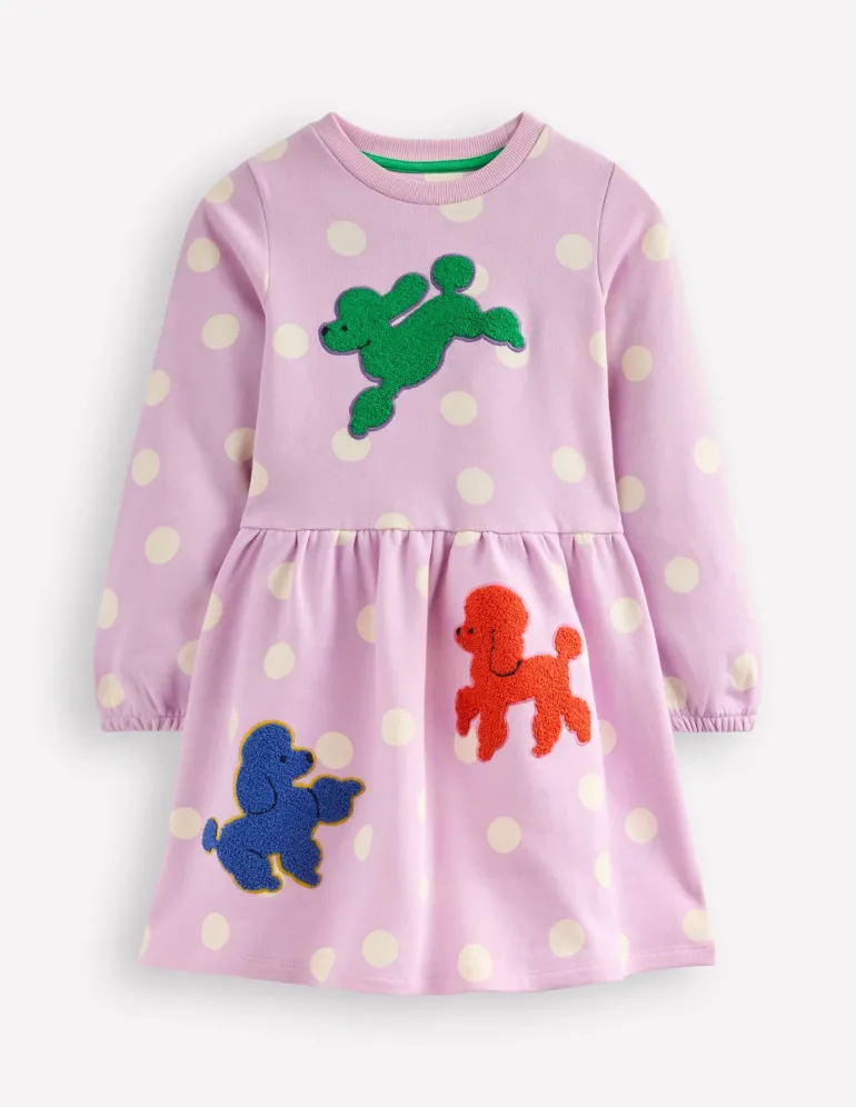 Joan Boucle Appliqué Dress-Sugared Lilac Spot Dogs-Boden Best Sale
