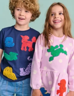 Joan Boucle Appliqué Dress-Sugared Lilac Spot Dogs-Boden Best Sale