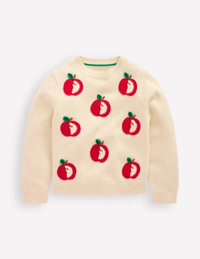 Karina Fun Crochet Sweater-Ivory Apples-Boden Best Sale