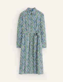 Kate Midi Shirt Dress-Aquamarine, Enchanting Bloom-Boden Best
