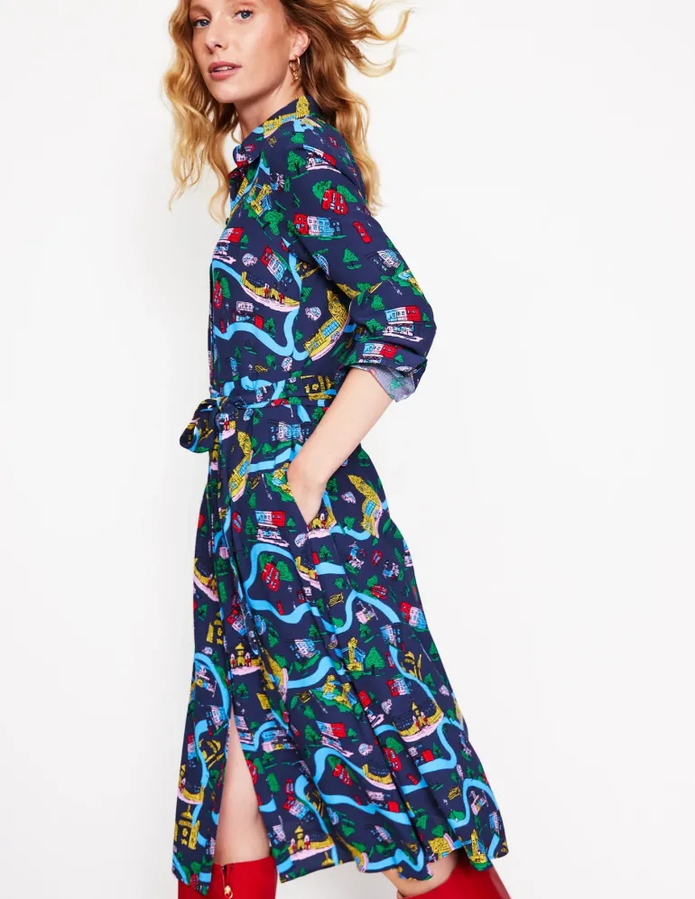 Kate Midi Shirt Dress-French Navy, London Town-Boden Online