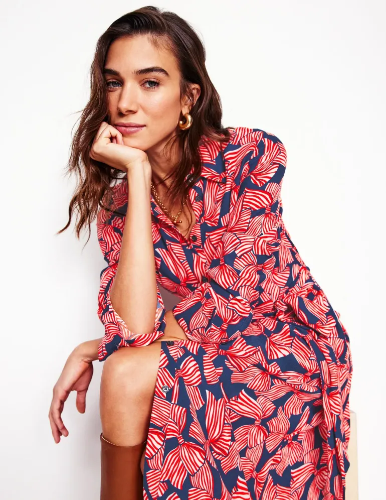 Kate Midi Shirt Dress-French Navy, Bow Scatter-Boden Cheap