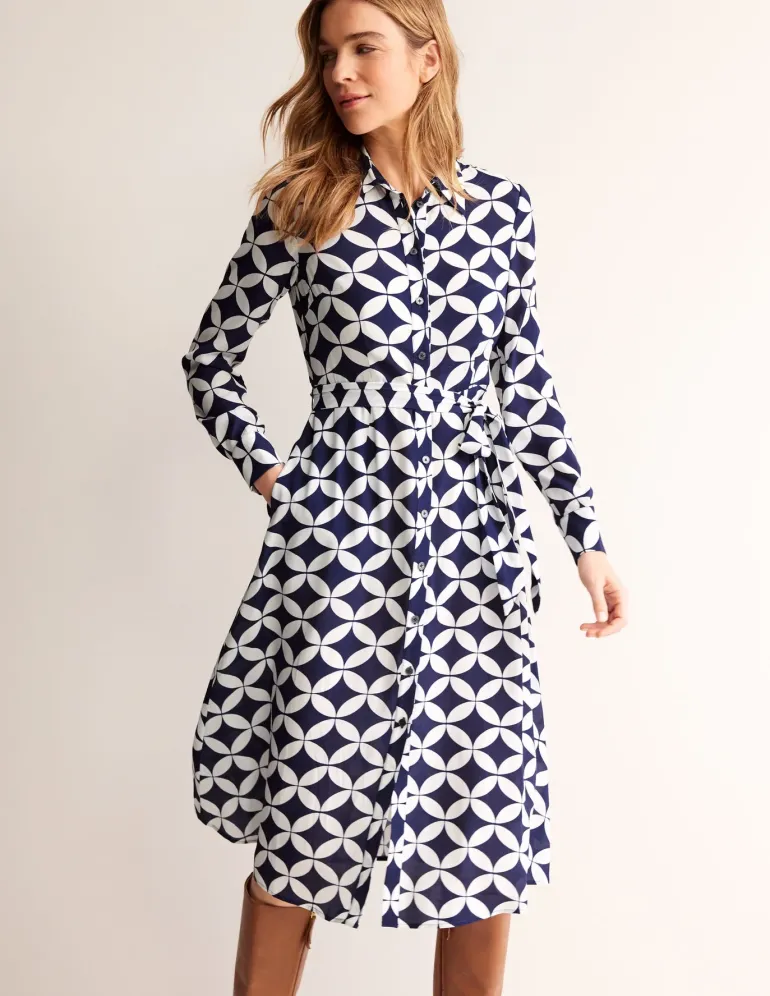 Kate Midi Shirt Dress-French Navy, Diamond Terrace-Boden Sale