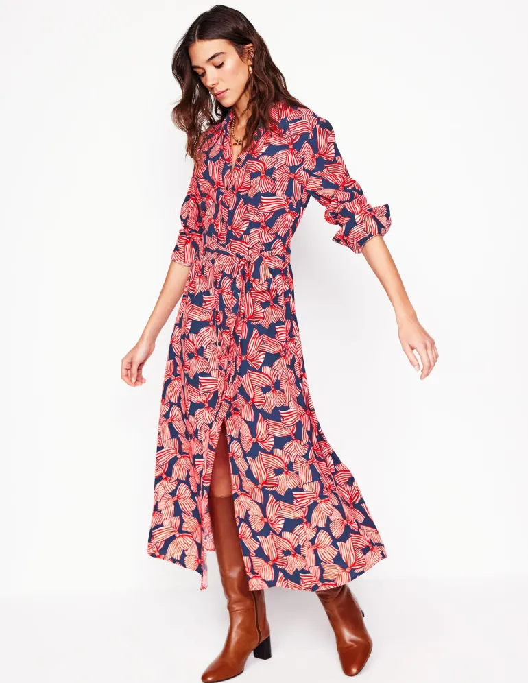 Kate Midi Shirt Dress-French Navy, Bow Scatter-Boden Cheap