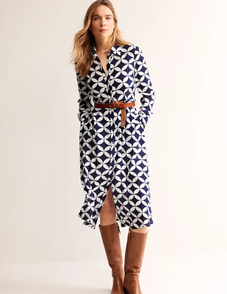 Kate Midi Shirt Dress-French Navy, Diamond Terrace-Boden Sale