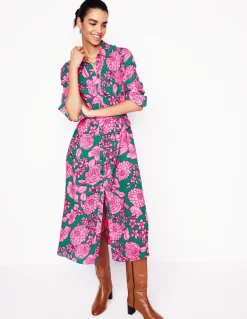 Kate Midi Shirt Dress-Green, Blossom Cascade-Boden Outlet