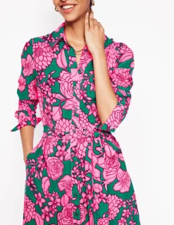 Kate Midi Shirt Dress-Green, Blossom Cascade-Boden Outlet