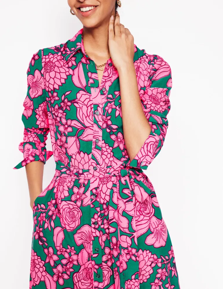 Kate Midi Shirt Dress-Green, Blossom Cascade-Boden Outlet