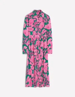 Kate Midi Shirt Dress-Green, Blossom Cascade-Boden Outlet