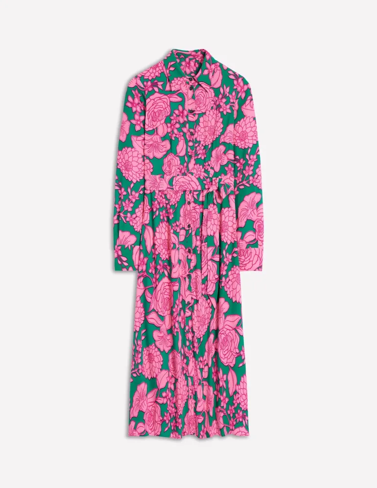 Kate Midi Shirt Dress-Green, Blossom Cascade-Boden Outlet