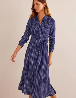 Kate Midi Shirt Dress-Navy, Dotty-Boden Best