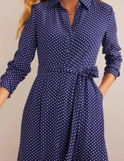 Kate Midi Shirt Dress-Navy, Dotty-Boden Best