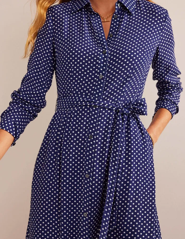Kate Midi Shirt Dress-Navy, Dotty-Boden Best