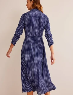 Kate Midi Shirt Dress-Navy, Dotty-Boden Best
