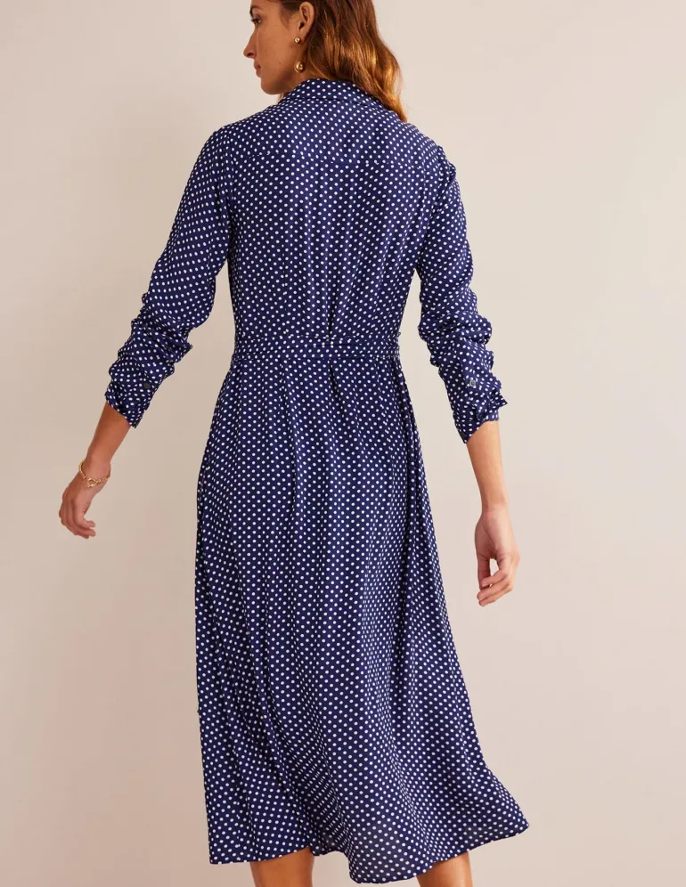 Kate Midi Shirt Dress-Navy, Dotty-Boden Best