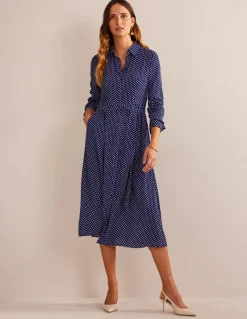 Kate Midi Shirt Dress-Navy, Dotty-Boden Best