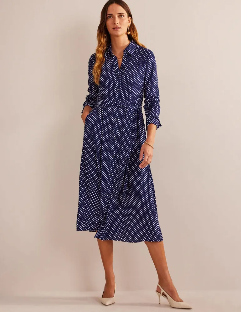 Kate Midi Shirt Dress-Navy, Dotty-Boden Best