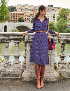 Kate Midi Shirt Dress-Navy, Dotty-Boden Best