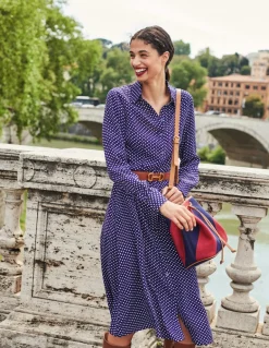 Kate Midi Shirt Dress-Navy, Dotty-Boden Best