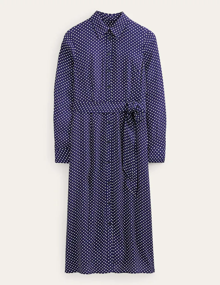 Kate Midi Shirt Dress-Navy, Dotty-Boden Best