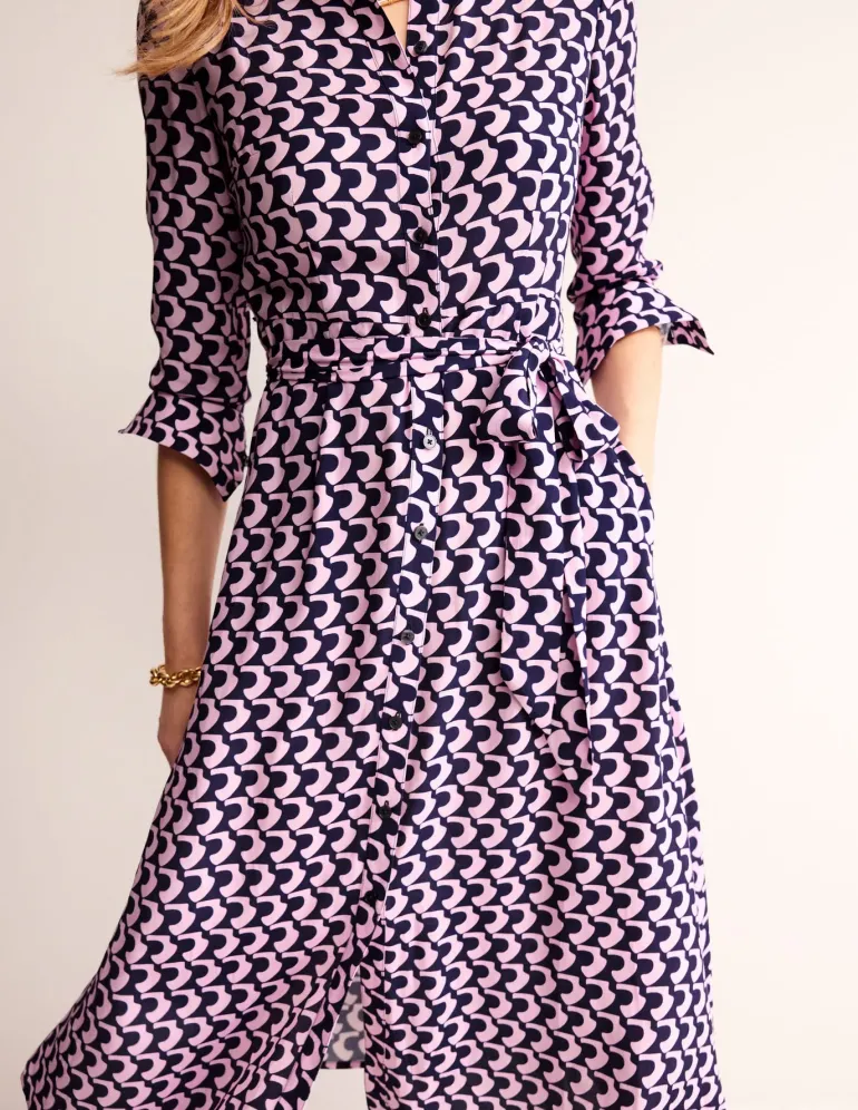 Kate Midi Shirt Dress-Orchid Pink, Arch Geo-Boden Cheap