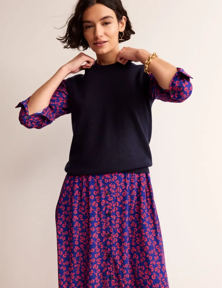 Kate Midi Shirt Dress-Poppy Red, Ditsy Bud-Boden Store