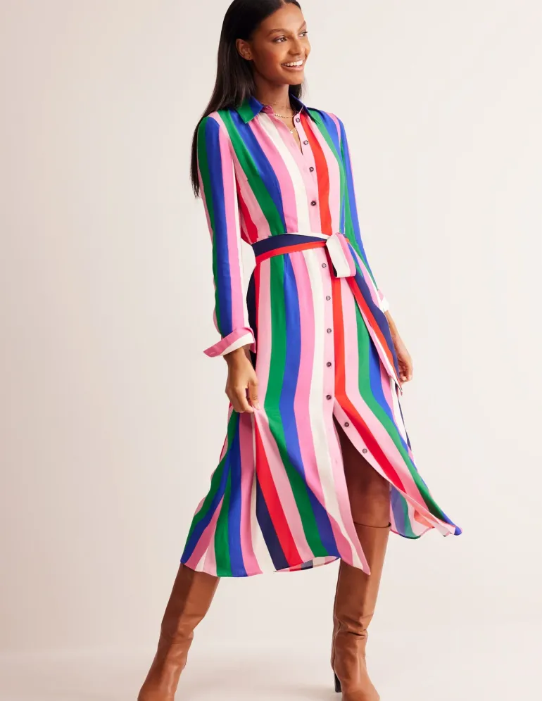 Kate Midi Shirt Dress-Rainbow Stripe-Boden New