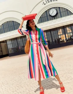Kate Midi Shirt Dress-Rainbow Stripe-Boden New