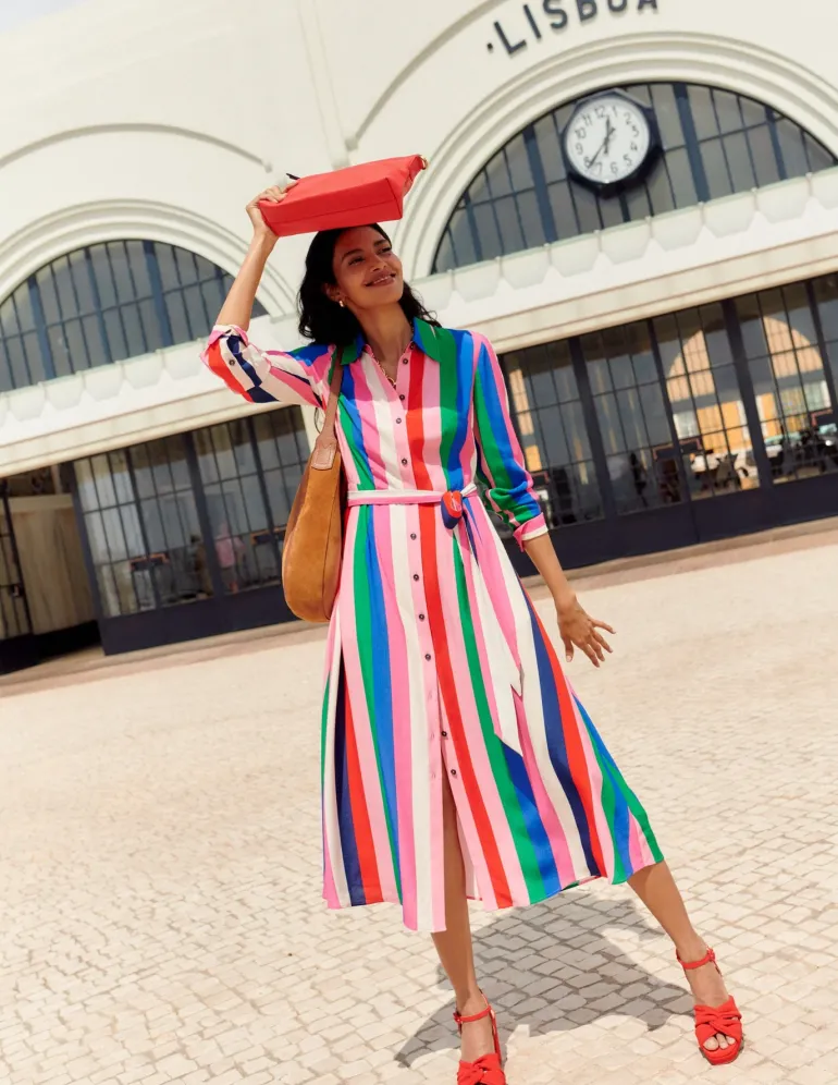 Kate Midi Shirt Dress-Rainbow Stripe-Boden New