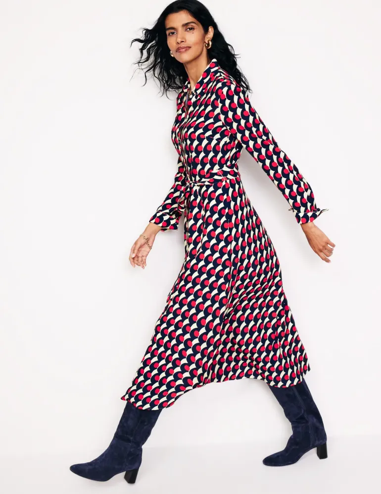 Kate Midi Shirt Dress-Red, Polka Wave-Boden New