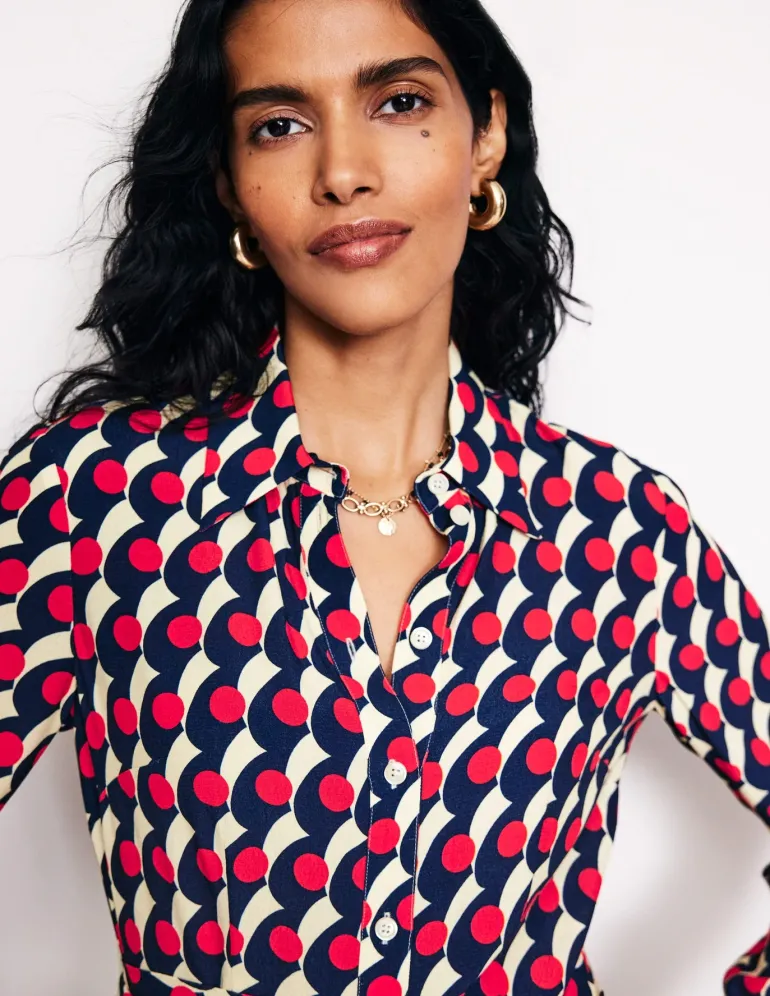 Kate Midi Shirt Dress-Red, Polka Wave-Boden New