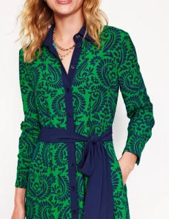 Kate Midi Shirt Dress-Rich Emerald, Decorative Flora-Boden Best