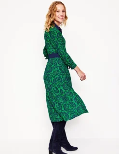 Kate Midi Shirt Dress-Rich Emerald, Decorative Flora-Boden Best