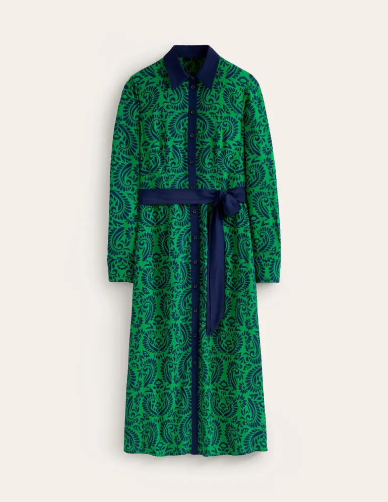 Kate Midi Shirt Dress-Rich Emerald, Decorative Flora-Boden Best