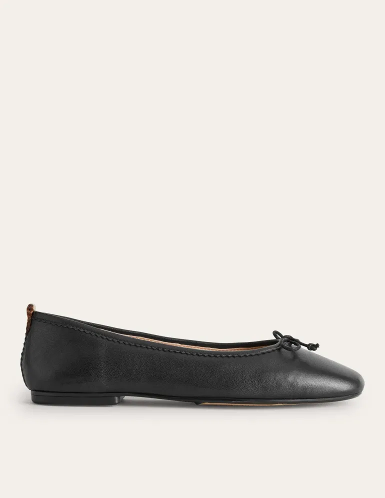 Kitty Flexi Sole Ballet Flats-Black Leather-Boden Sale