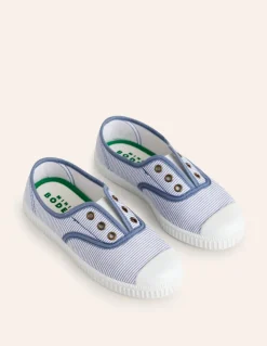 Laceless Canvas Pull-ons-Blue Ticking Stripe-Boden Online