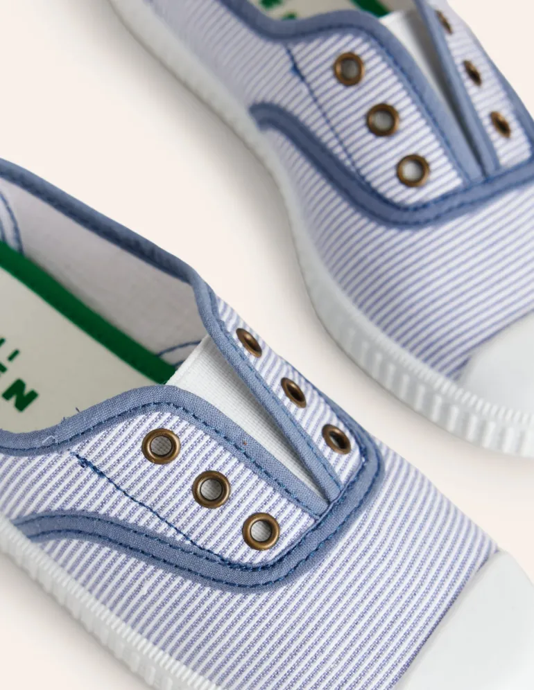 Laceless Canvas Pull-ons-Blue Ticking Stripe-Boden Online